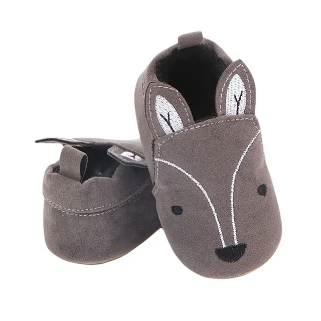 Children's non-slip leather slippers with animal motif