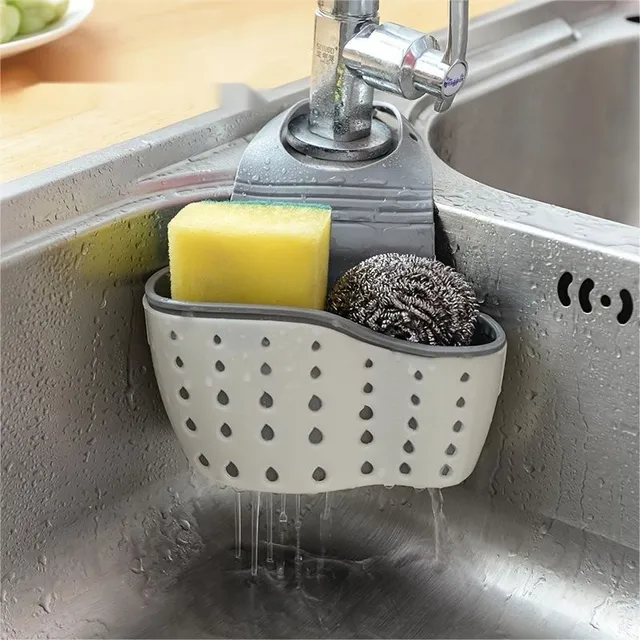 Drip storage box for sponges and kitchen utensils with adjustable hanger strap