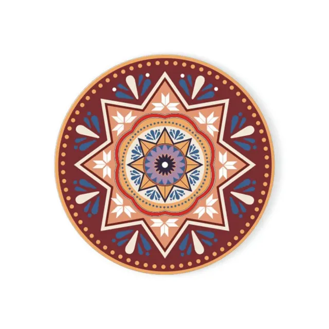 Enamel coaster with mandala pattern and cork base