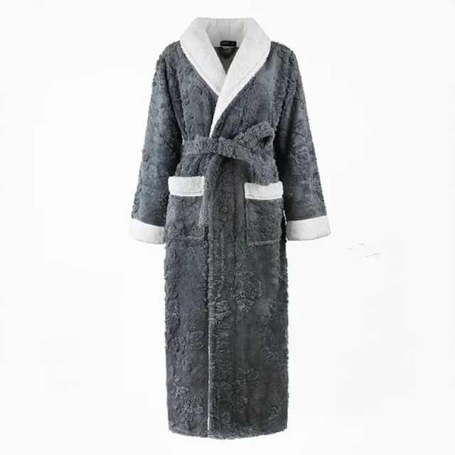 Robe d'hiver luxueuse pour femme en flanelle jacquard à coupe longue pour un port chaud et confortable