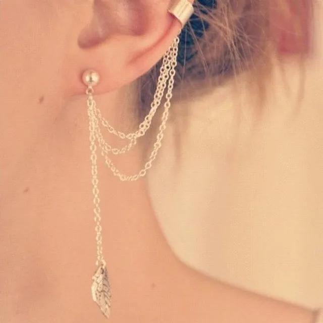 Earrings with chain on one ear