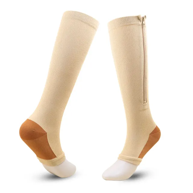 Sports compression socks with zipper for women against varicose veins