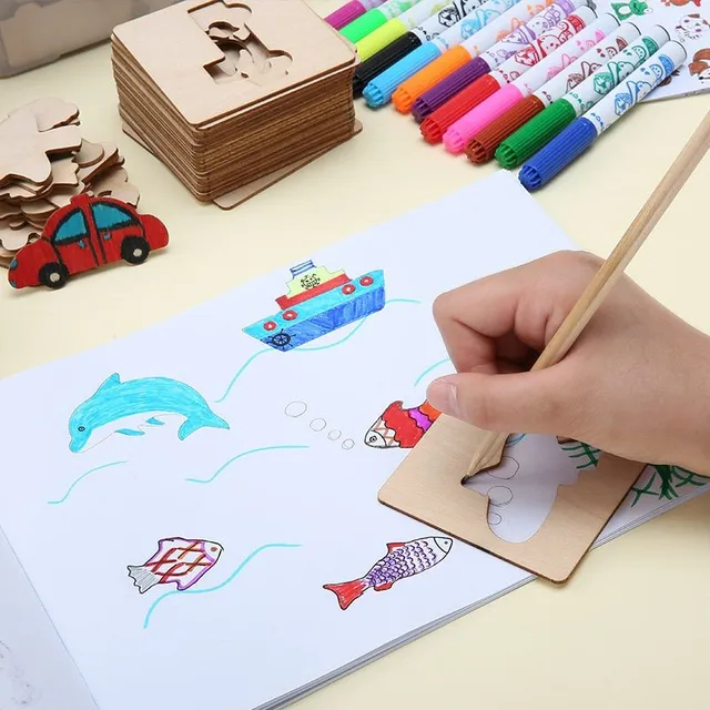 Children's wooden drawing templates - 20 pcs