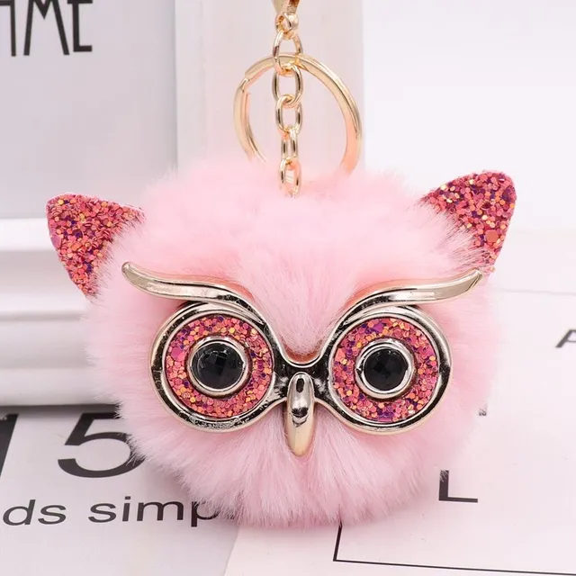 Owl pendant for handbag with fur