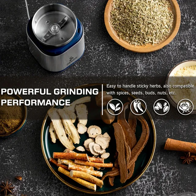 Electric spice and coffee grinder, 200 W, compact size, easy to turn on/off, fast grinding of coffee, nuts, flowers - With pollen filter and cleaning brush, multifunctional grinder