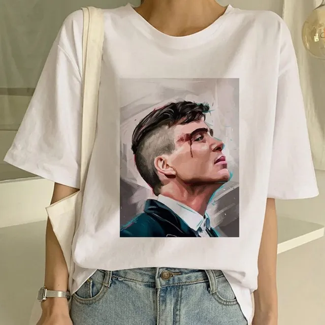 Tricou oversize pentru femei cu mânecă scurtă și imprimeu Peaky Blinders