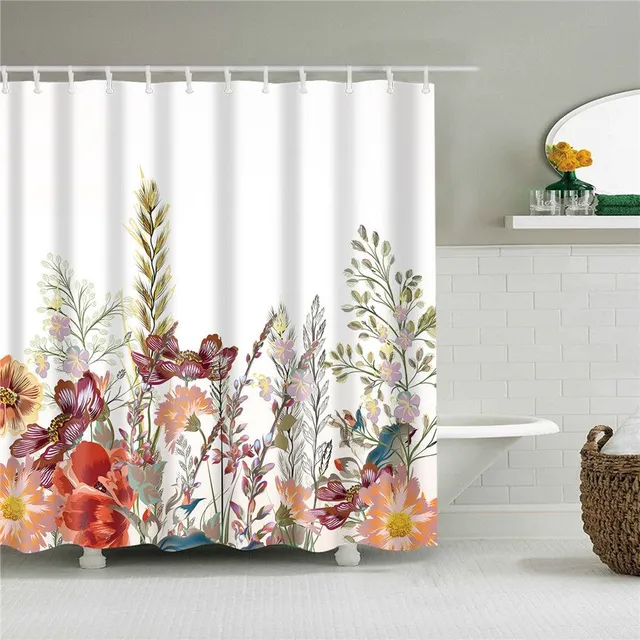 Practical bathroom curtain with flower motif