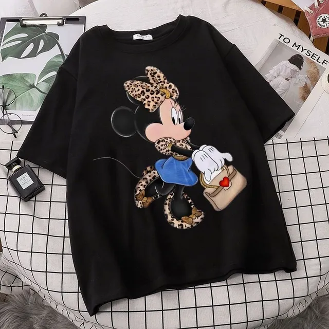 Tricou pentru femei cu mâneci scurte și imprimeu drăguț Minnie