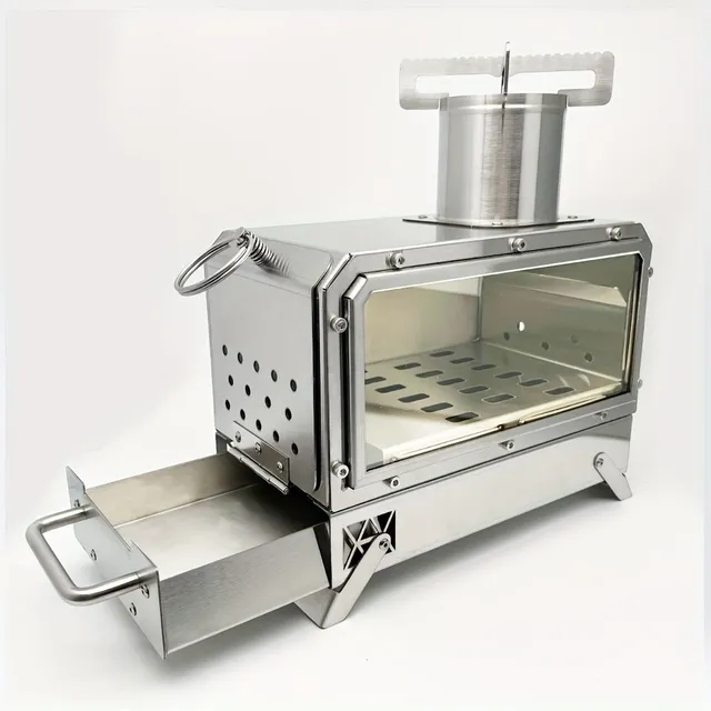 Transferable picnic and camping wooden cooker of 201 stainless steel with fireproof view from microcrystalline glass 1000 °C