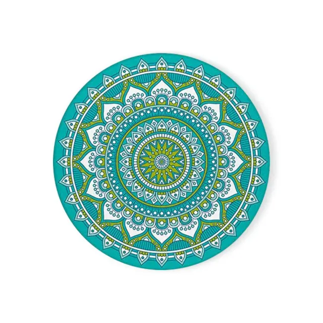 Enamel coaster with mandala pattern and cork base