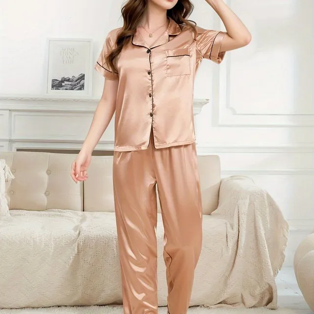 Satin pajama ensemble, short sleeve for buttons