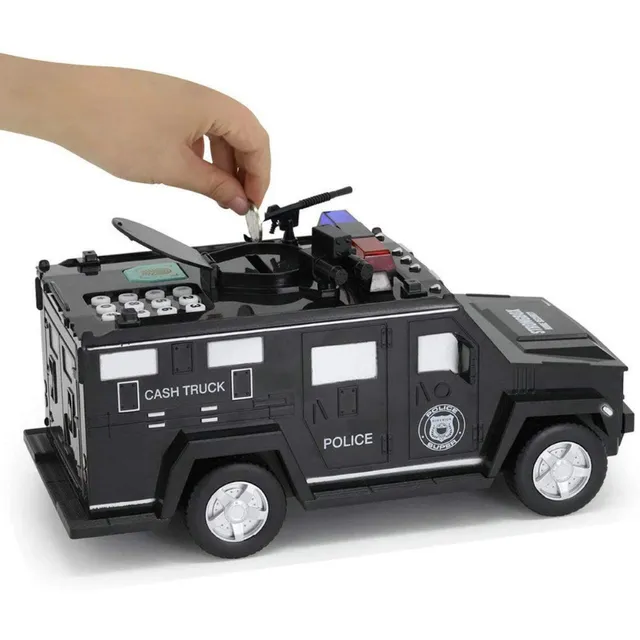 Electronic cash register in the shape of the SafeMoney police car