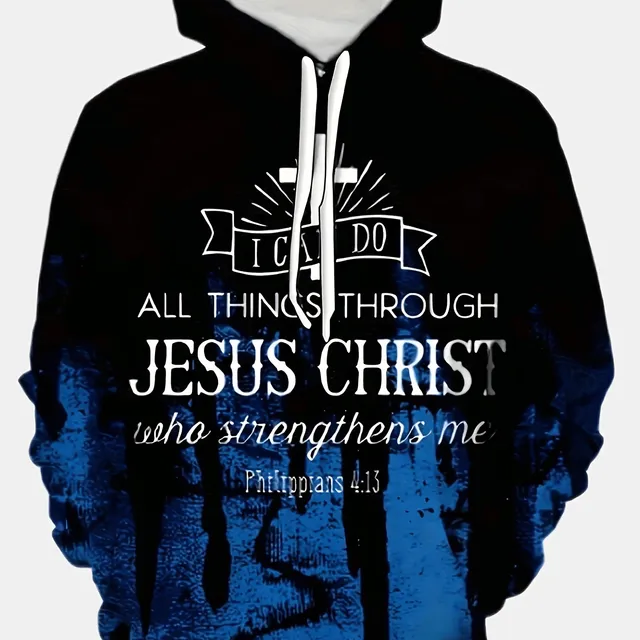 Men's Christian sweatshirt with hood and print "Jesus Christ" - design sweater for leisure