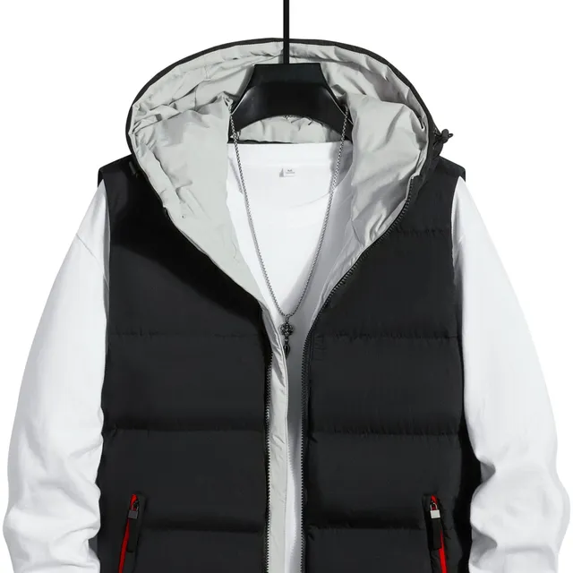 Winter men's warm vest with hood, zipper pockets and zipper fastening - Ideal in autumn and winter