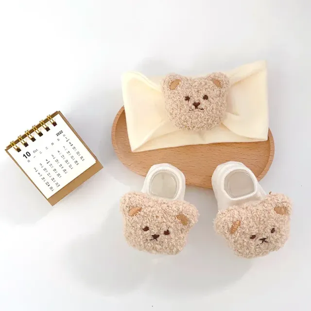 Dětské ponožky s čelenkou - sada 2 kusů s roztomilým medvídkem