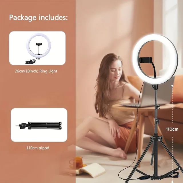 Lumină LED circulară cu mâner, stand și suport pentru telefon pentru vlogging, fotografii, selfie-uri, apeluri video, machiaj și streaming live