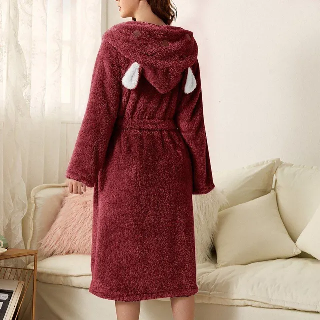 Ladies luxury plush robe with hooded ears
