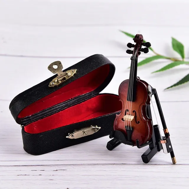 Miniaturní housle s podpůrným stojánkem - Dekorativní dřevěné hudební nástroje