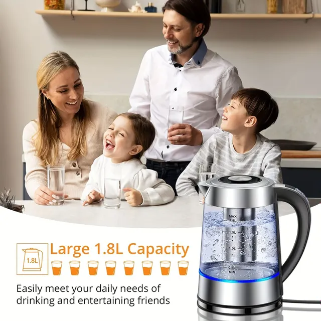 Electric kettle made of glass with 12 temperature modes and keeping temperature up to 24 hours