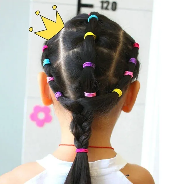 100ks Roztomilých elastických polyesterových gumiček do vlasů pro děti a dívky - Barevné vlasové doplňky