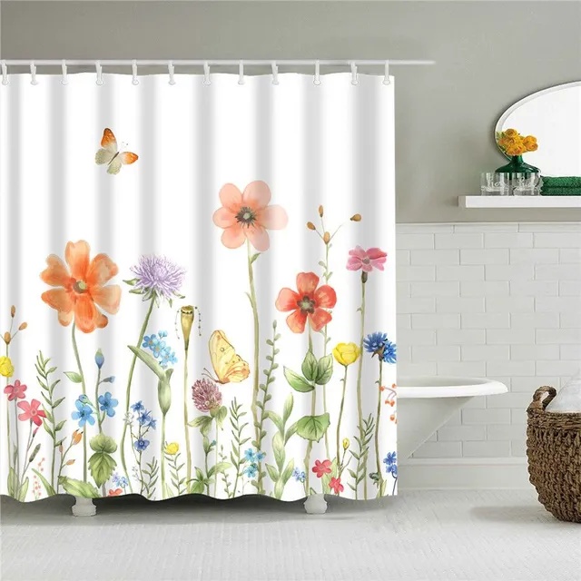 Practical bathroom curtain with flower motif