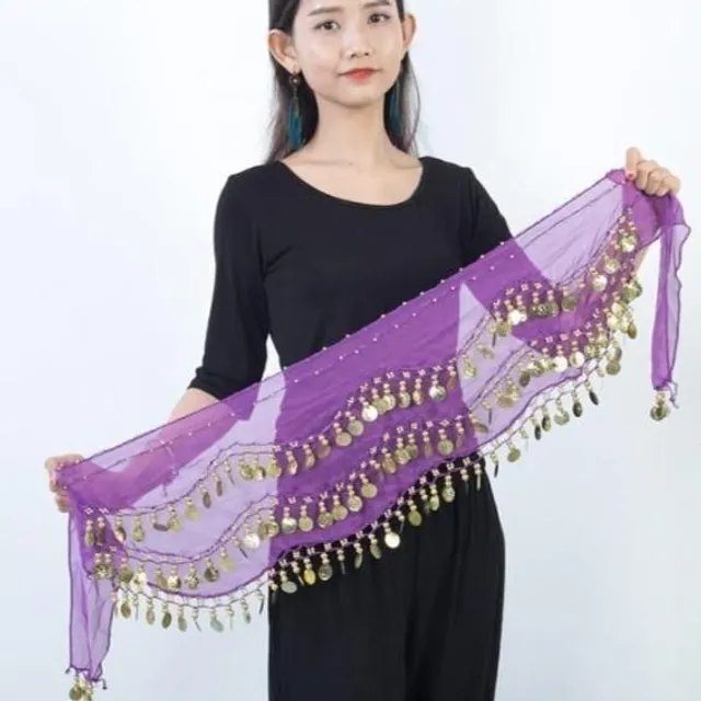 Belly dance scarf purple silver-coin