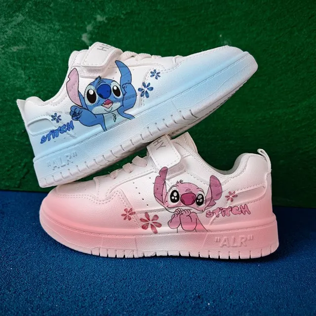 Kinder Trend Sportschuhe in Weiß mit Druck der beliebten Zeichentrickfiguren Stitch und Angel