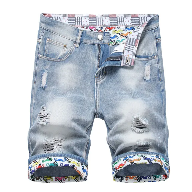 Men's stylish torn jeans casual shorts royal blue for summer