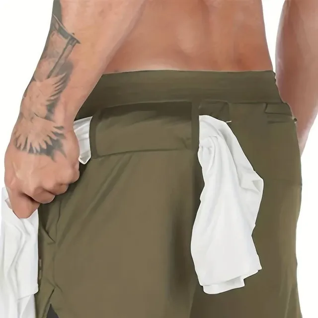 2v1 sports shorts with camouflage pattern and breathable lining