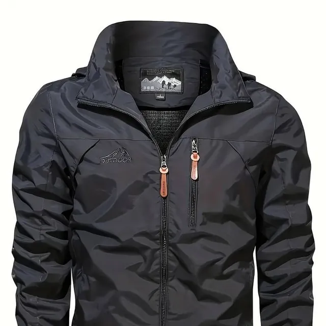 Men's stylish waterproof jacket with pockets, zipper breathable with long sleeve and hood