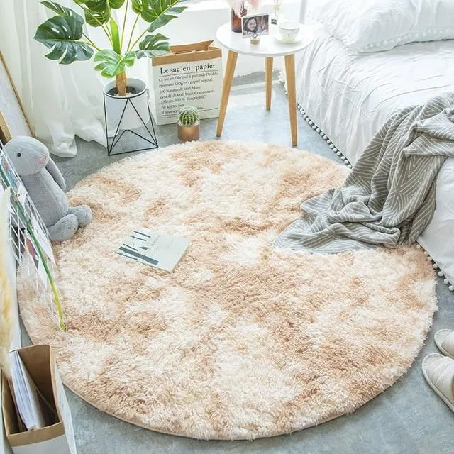 Kulatý huňatý koberec khaki 60x60cm