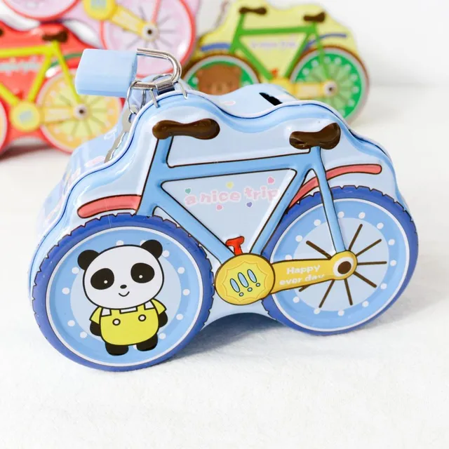 Children's tin cash box in a cute bicycle shape