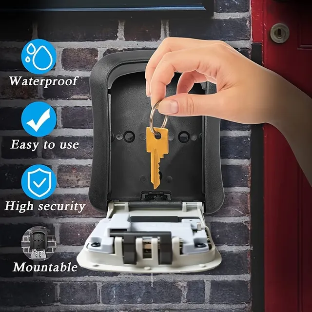Vonkajší Trezor box pre kľúče s kombinovaním - Bezpečná schránka pre kľúče do domu, auto, hotel atď - Nepremokavá