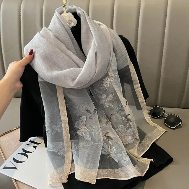 Luxury silk scarf in size 70x180 cm for women with fashion embroidery