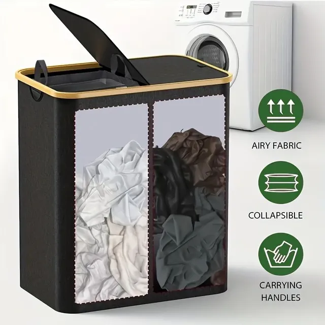 1pc Two-layer Basket On Laundry With lid, Big Basket On Laundry With lid, Basket On Dirty Laundry With 2 Small Bags On Laundry Inside, Removable and Washable Inner Bag, Foldable Basket On Dirty Laundry, Which Saves Place, Organisation Laundry Do Bedroom