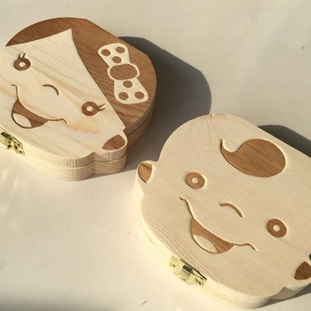 Cutie de lemn pentru dinții de lapte ai copiilor - băiat/fată