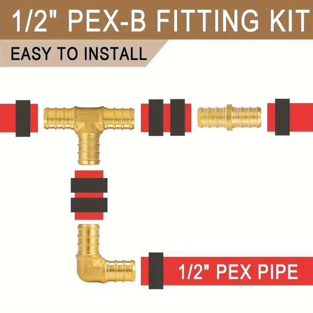 30ks PEX Fitinky 1/2 palca 10ks Direct Clutch, 10ks Knee, 10ks Tee Neolovnaté Brass, Krimping PEX-B (ASTM F1807) Konektor Fit 1/2 palca PEX-A/B/C Tube