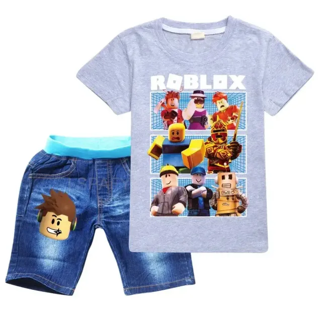 Set of boys' clothes - T-shirt with short sleeves and shorts with prints of favorite characters from the game ROBLOX