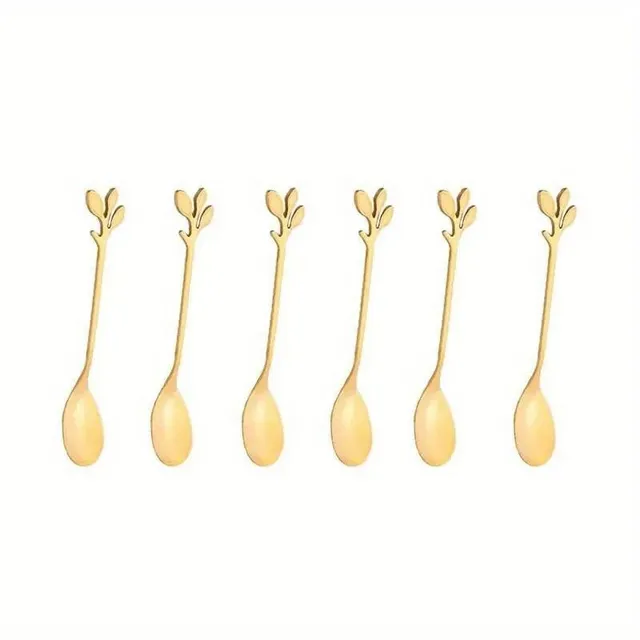 Set of 6 elegant gold spoons made of stainless steel in sheet shape