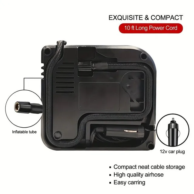 Portable compressor and density 12V DC 150 PSI for cars with digital manometer and automatic shut-off