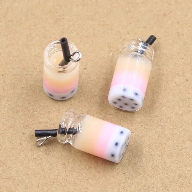 Set of 10 Symphony pendants - Colorful glass pendants of milk tea
