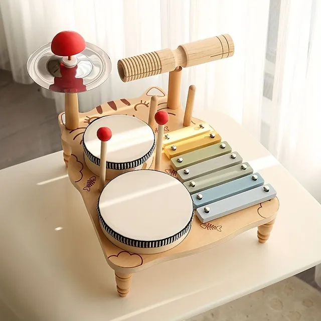 Wooden kit of drums - sensory and educational musical toy