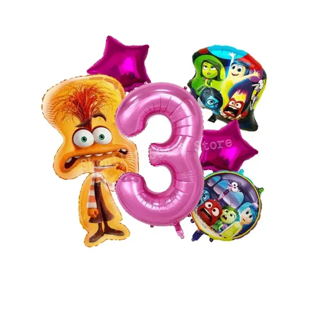 Ensemble de ballons d'anniversaire en aluminium avec numéro - personnages du film Vice-Versa 2