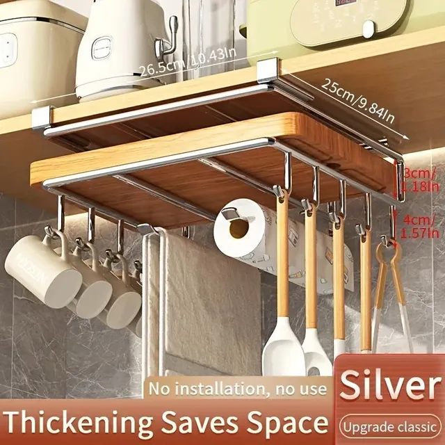 Stainless steel hanging shelf - organizer in the kitchen: for boards, dishes, kitchen towels, cups + hooks