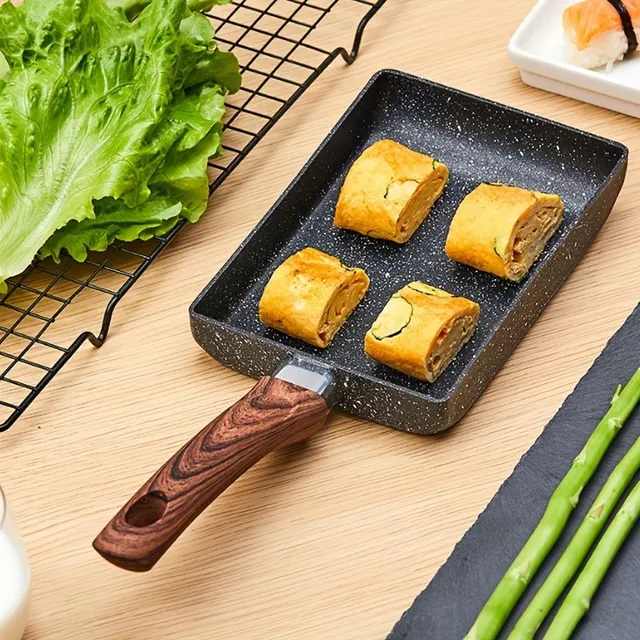 1ks Nepřilnavá pánev tamagoyaki na omelety a smažení vajec s imitací dřevěné rukojeti