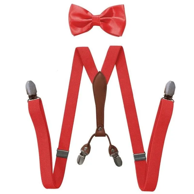 Men's suspenders with bow tie yellow Aspen cervena