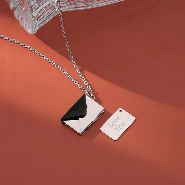 Necklace with locket in the shape of an opening envelope - Love You