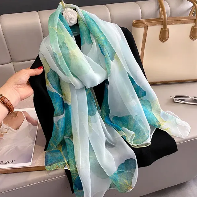 Eșarfă de mătase pentru femei cu imprimeu de lux, lungă și în mai multe variante de culori