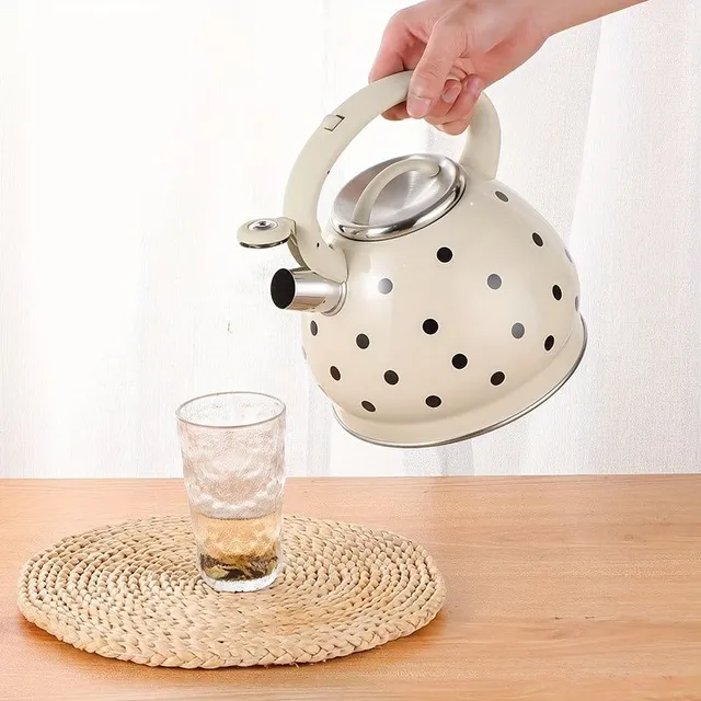 1pcs 3.5 L Stainless steel Black Dotted printing White kettle, For outdoor camping, Kitchen utensils