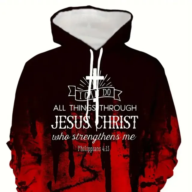 Men's Christian sweatshirt with hood and print "Jesus Christ" - design sweater for leisure